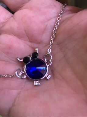 NWT Bright Blue Owl Lake Blue Black Zirconia Silver Plated Link Chain Bracelet